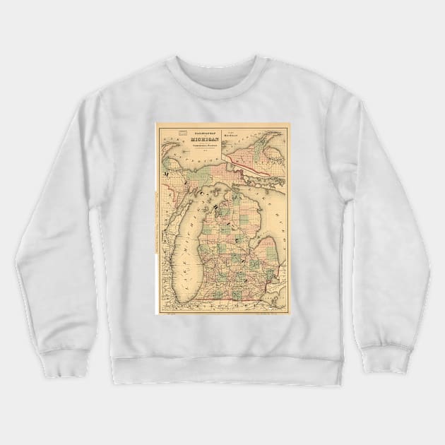 Vintage Map of The Michigan Railroads (1876) Crewneck Sweatshirt by Bravuramedia